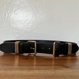 B-Low the Belt - Double buckle black leather belt with gold hardware